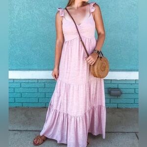 Mikey & Joey pink tie back ruffle boho maxi dress S